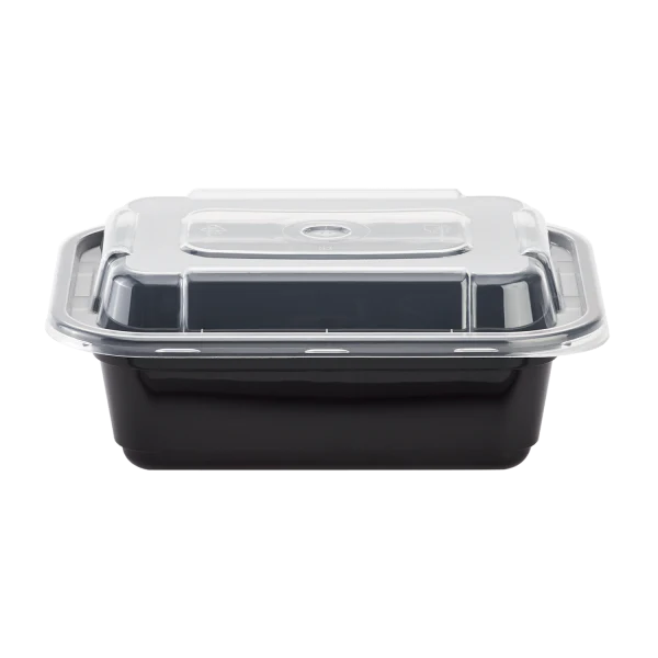 12 oz PP Plastic Microwavable Rectangular Food Containers & Lids, Black