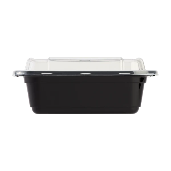 12 oz PP Plastic Microwavable Rectangular Food Containers & Lids, Black