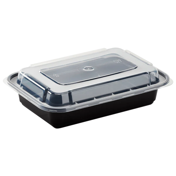 16 oz PP Injection Molded Microwaveable Rectangular Black Food Containers with lids