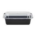 24 oz PP Plastic Microwavable Rectangular Food Containers & Lids, Black