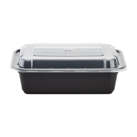 24 oz PP Plastic Microwavable Rectangular Food Containers & Lids, Black