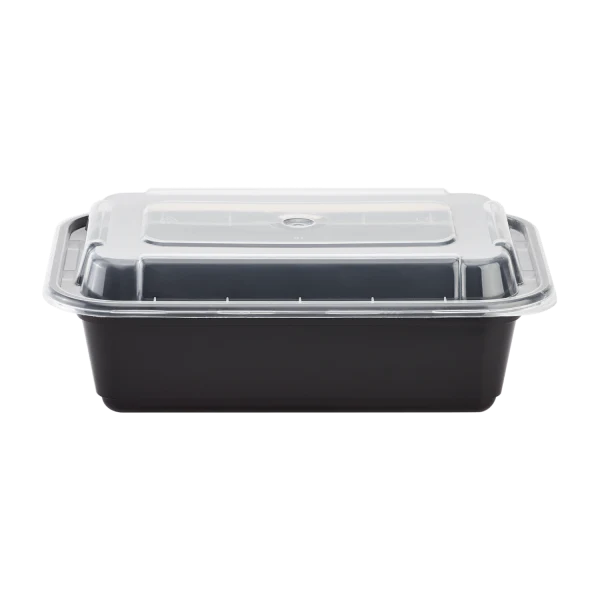 24 oz PP Plastic Microwavable Rectangular Food Containers & Lids, Black