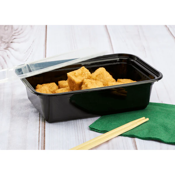 24 oz PP Plastic Microwavable Rectangular Food Containers & Lids, Black