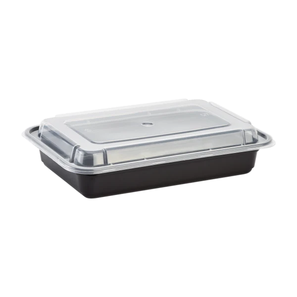 28 oz PP Plastic Microwavable Rectangular Food Containers & Lids, Black