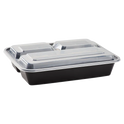 32 oz PP Plastic Microwavable Rectangular Food Containers & Lids, Black, 3 Compartments