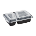 30 oz PP Plastic Microwavable Rectangular Food Containers & Lids, Black, 2 Compartments