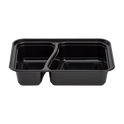 30 oz PP Plastic Microwavable Rectangular Food Containers & Lids, Black, 2 Compartments