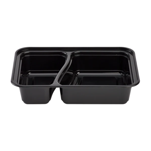 30 oz PP Plastic Microwavable Rectangular Food Containers & Lids, Black, 2 Compartments