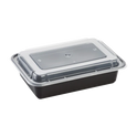 38 oz PP Plastic Microwavable Rectangular Food Containers & Lids, Black