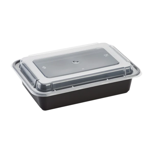 38 oz PP Plastic Microwavable Rectangular Food Containers & Lids, Black