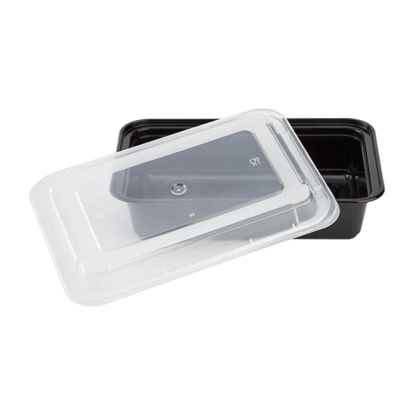 38 oz PP Plastic Microwavable Rectangular Food Containers & Lids, Black