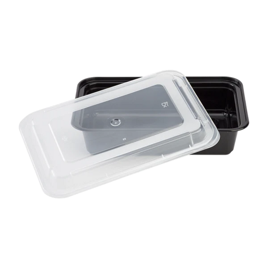 38 oz PP Plastic Microwavable Rectangular Food Containers & Lids, Black