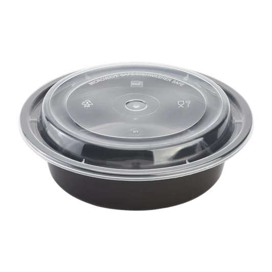 16 oz PP Plastic Microwavable Round Food Containers & Lids, Black