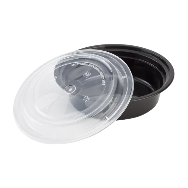 16 oz PP Plastic Microwavable Round Food Containers & Lids, Black