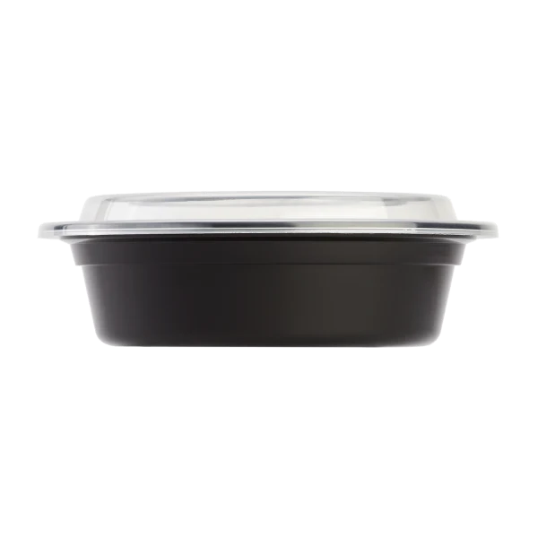 16 oz PP Plastic Microwavable Round Food Containers & Lids, Black