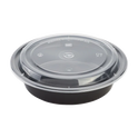 24 oz PP Plastic Microwavable Round Food Containers & Lids, Black