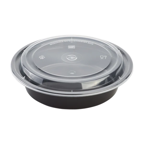 24 oz PP Plastic Microwavable Round Food Containers & Lids, Black