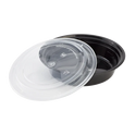 24 oz PP Plastic Microwavable Round Food Containers & Lids, Black