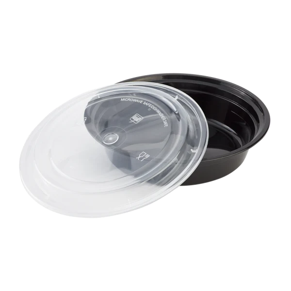 24 oz PP Plastic Microwavable Round Food Containers & Lids, Black