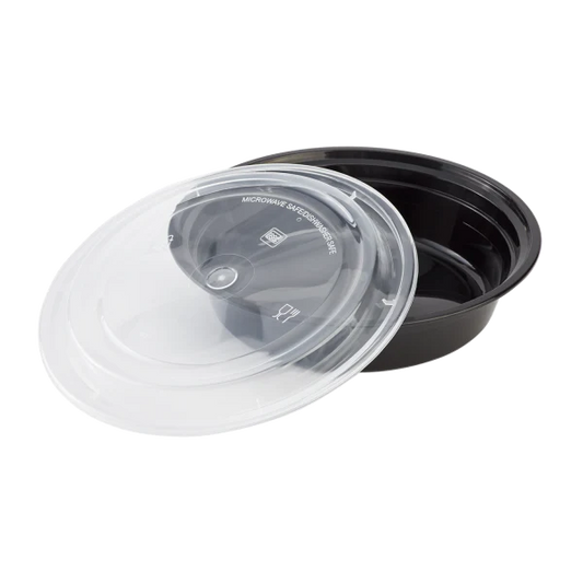 24 oz PP Plastic Microwavable Round Food Containers & Lids, Black