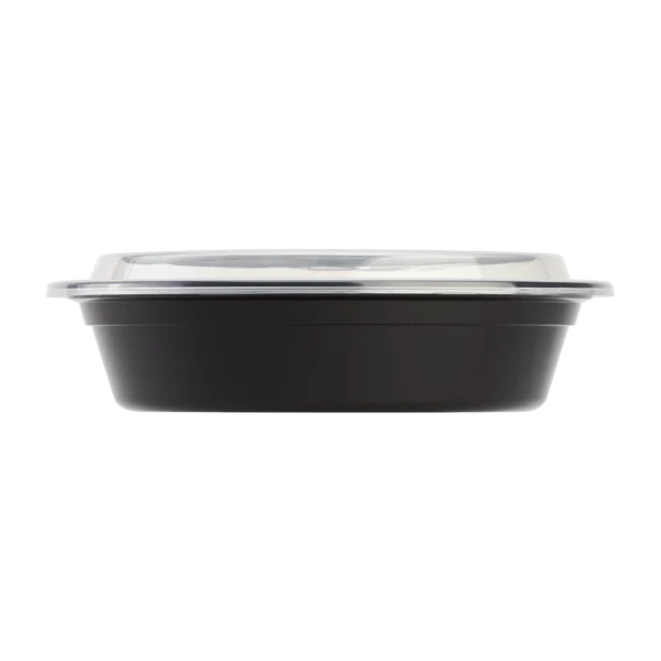 24 oz PP Plastic Microwavable Round Food Containers & Lids, Black