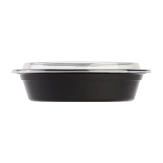 24 oz PP Plastic Microwavable Round Food Containers & Lids, Black