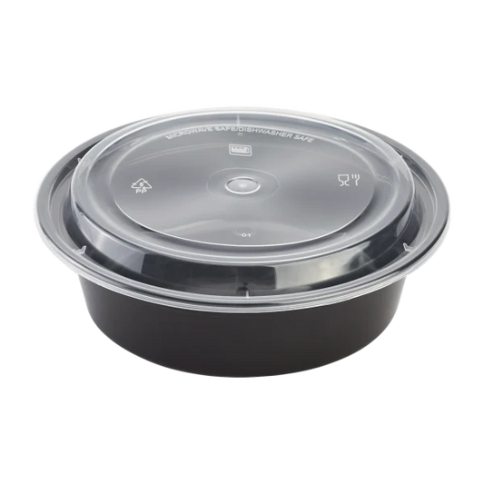 32 oz PP Plastic Microwavable Round Food Containers & Lids, Black