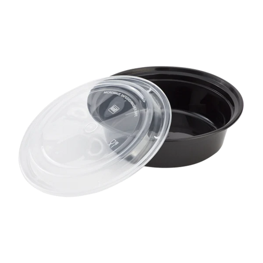 32 oz PP Plastic Microwavable Round Food Containers & Lids, Black