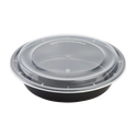 48 oz PP Plastic Microwavable Round Food Containers & Lids - Black