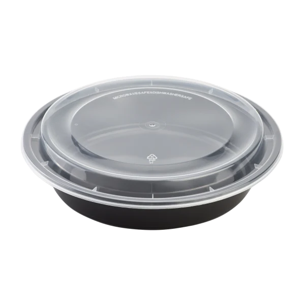 48 oz PP Plastic Microwavable Round Food Containers & Lids - Black