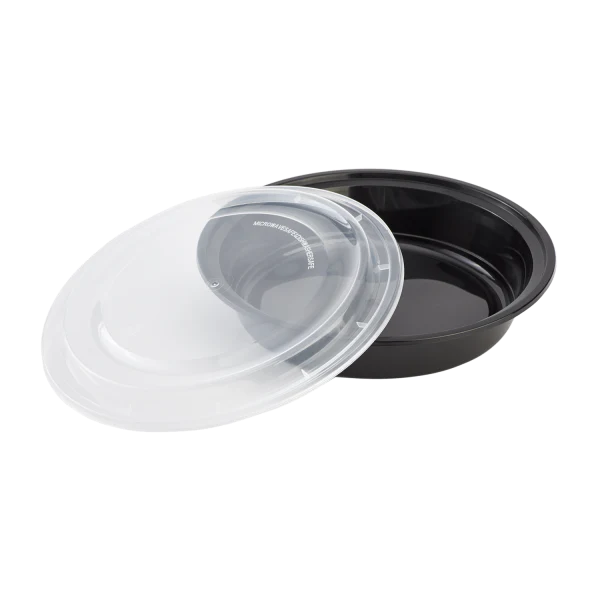 48 oz PP Plastic Microwavable Round Food Containers & Lids - Black