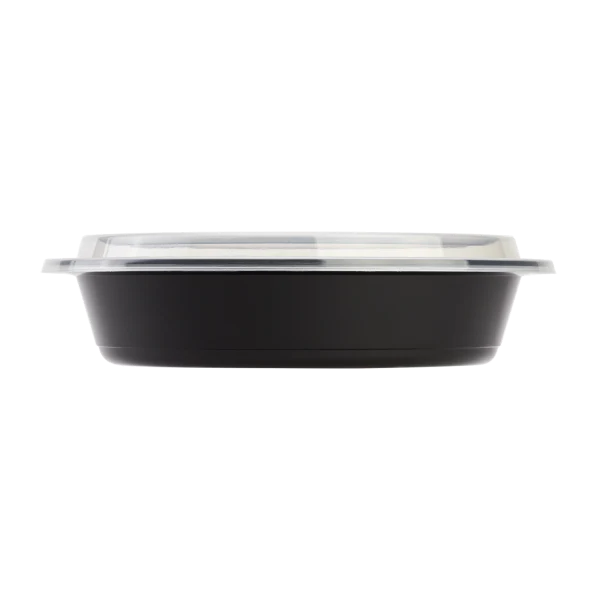 48 oz PP Plastic Microwavable Round Food Containers & Lids - Black