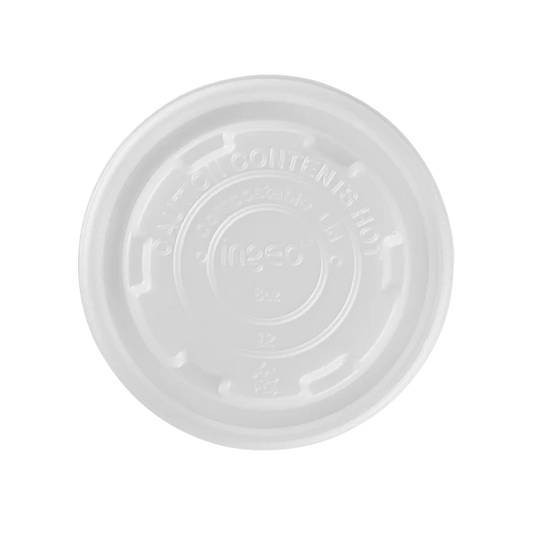 90.8mm Compostable Flat Lids for 8oz Paper Food Container, White