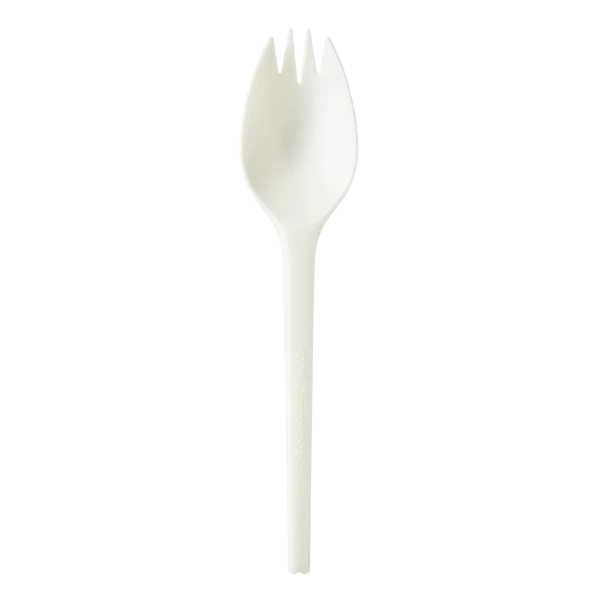 Medium-Heavy Weight CPLA Compostable Spork Wrapped, White