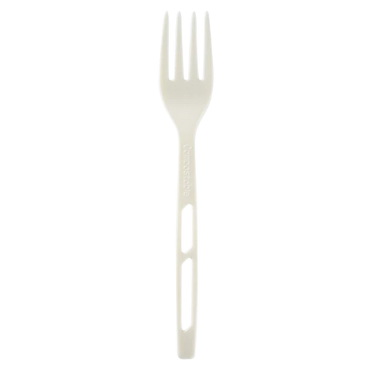 Heavy Weight CPLA Compostable Fork Wrapped, White