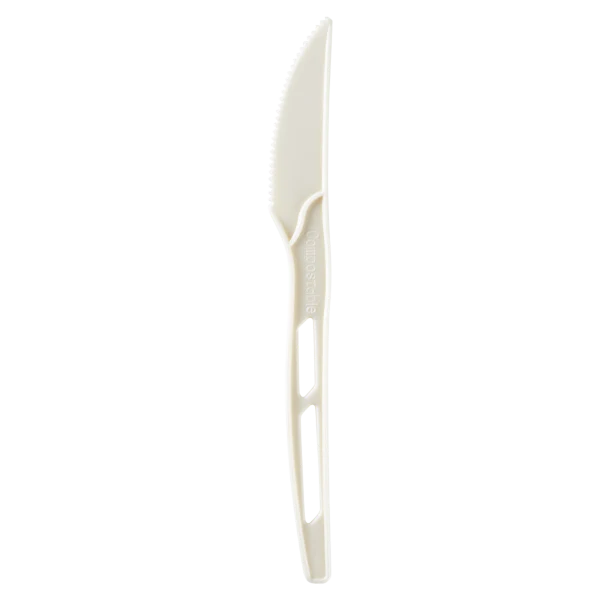 Heavy Weight CPLA Compostable Knife Wrapped, White