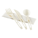 Heavy-Weight CPLA Compostable Cutlery Kits (Knife, Fork, Tea Spoon, 2-ply Napkin), White