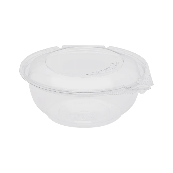 24 oz PET Plastic Tamper Resistant Hinged Salad Bowl with Dome Lid