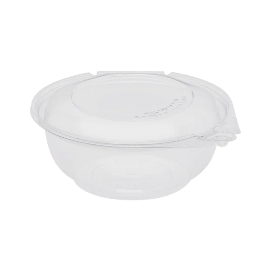 24 oz PET Plastic Tamper Resistant Hinged Salad Bowl with Dome Lid