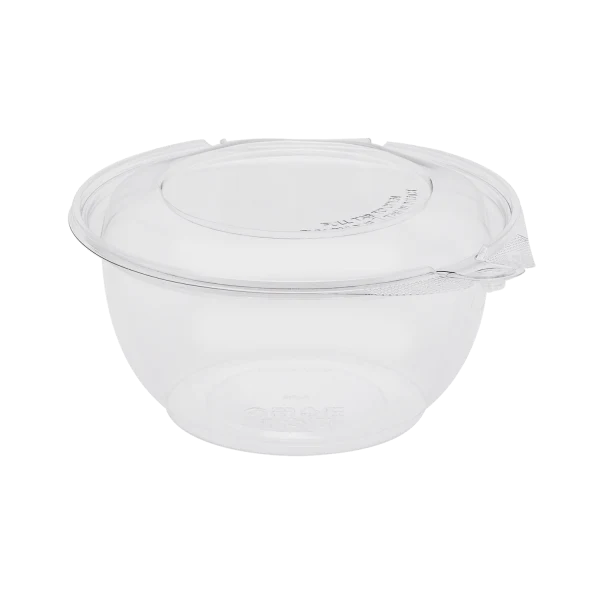 32 oz PET Plastic Tamper Resistant Hinged Salad Bowl with Dome Lid