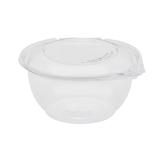 32 oz PET Plastic Tamper Resistant Hinged Salad Bowl with Dome Lid