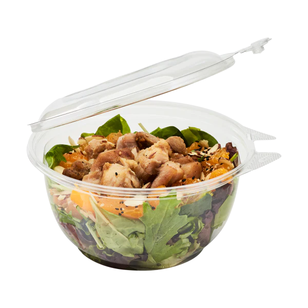 32 oz PET Plastic Tamper Resistant Hinged Salad Bowl with Dome Lid