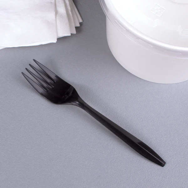 PP Plastic Medium Weight Forks Bulk Box, Black