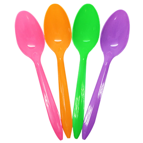 PP Plastic Medium Weight Tea Spoons, Rainbow