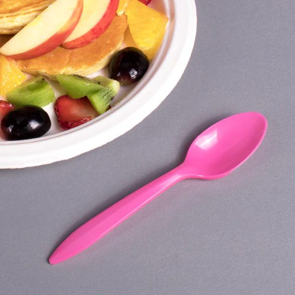 PP Plastic Medium Weight Tea Spoons, Pink