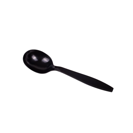 PS Plastic Extra Heavy Weight Soup Spoons, Black