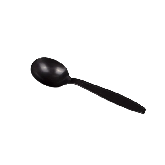 PP Plastic Extra Heavy Weight Soup Spoons, Black