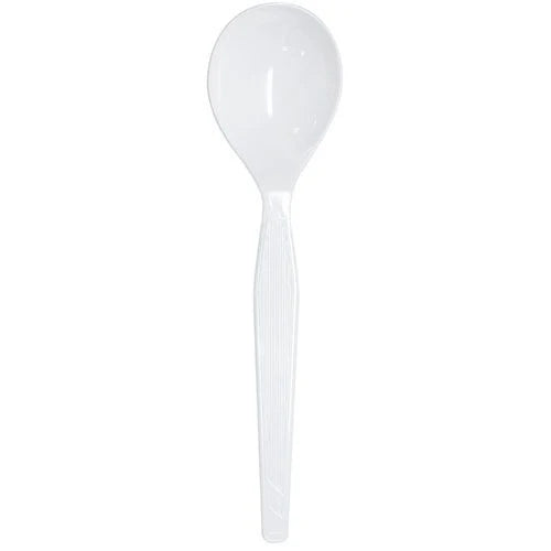 PS Plastic Medium-Heavy Weight Soup Spoons Bulk Box, White