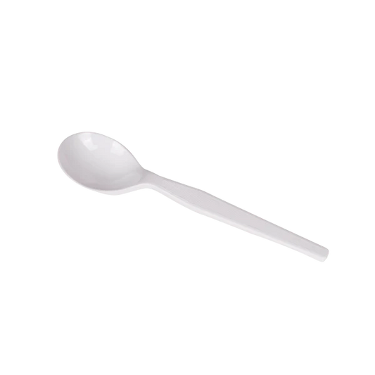 PS Plastic Medium-Heavy Weight Soup Spoons Bulk Box, White