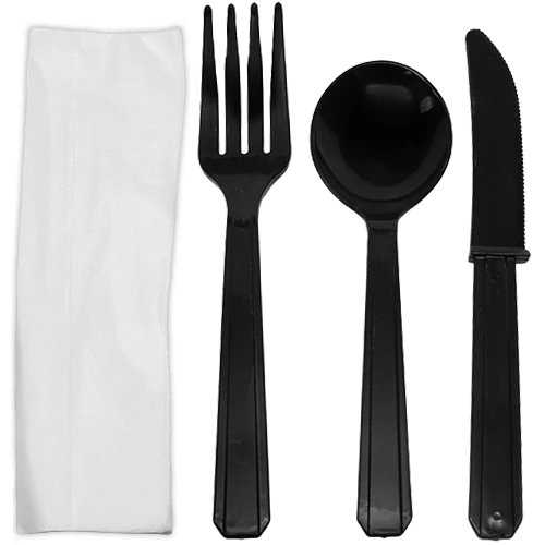 PS Plastic Heavy Weight Cutlery Kits, Black